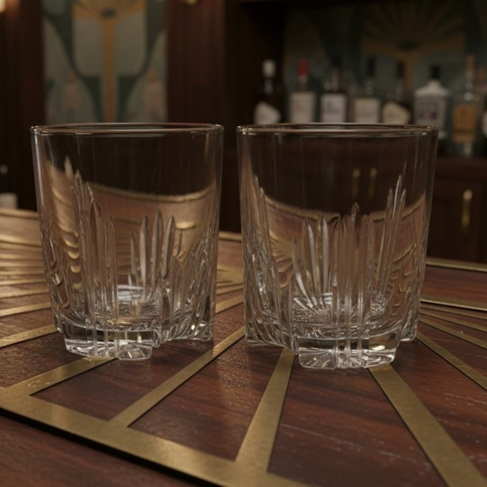 Bormioli Rocco Crystal Rocks Glasses, Set ofβ 2, Vertical Fan Cut Design Barware